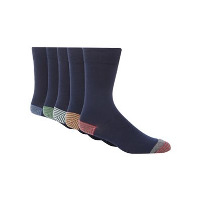 Pack of five navy striped tip socks